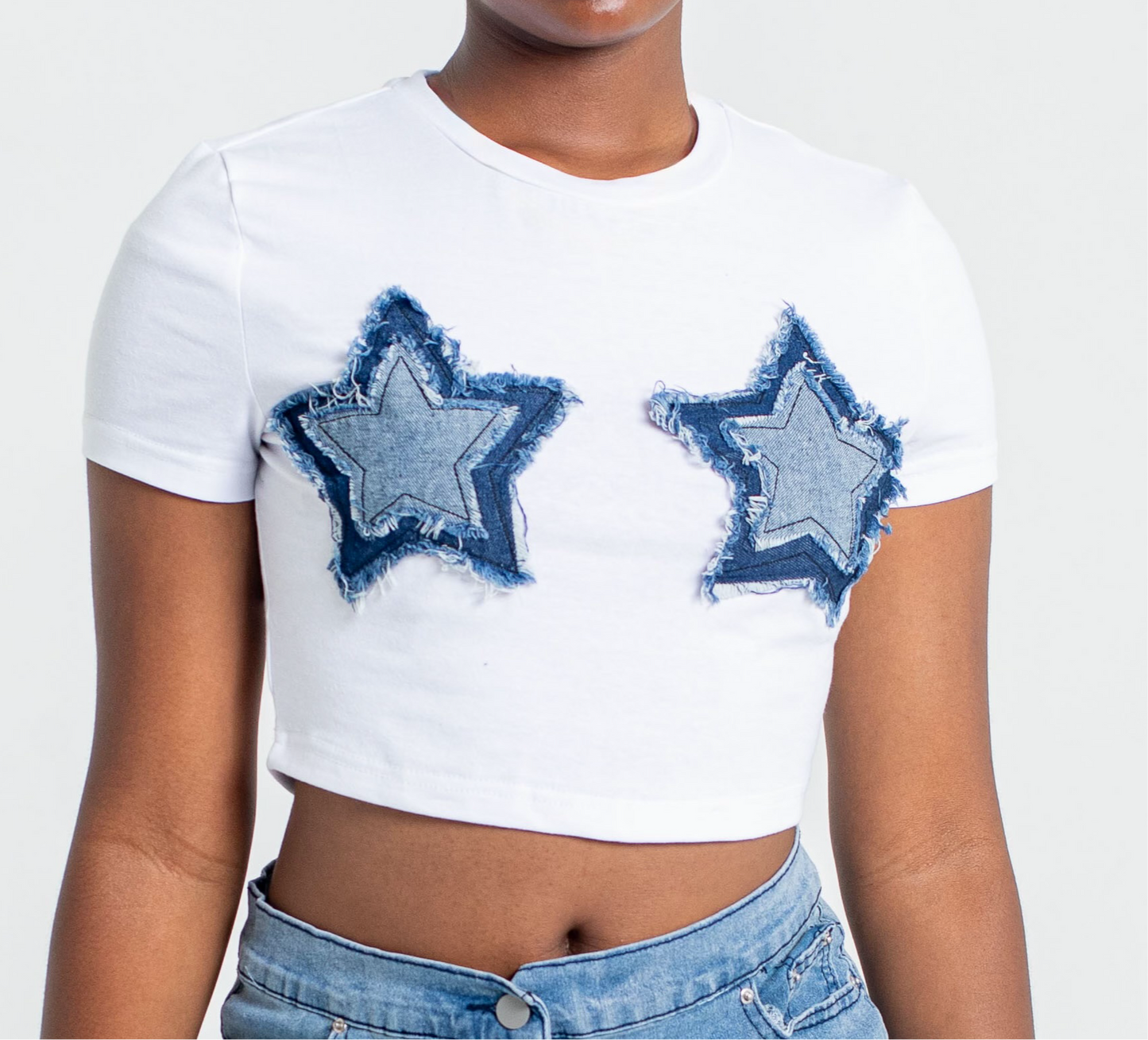 Denim star crop top