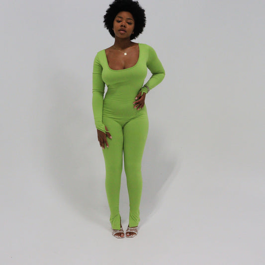 Mint Backless Flare Jumpsuit