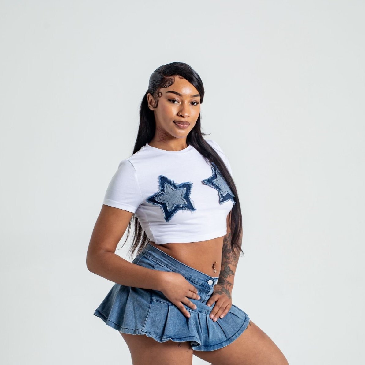 Denim star crop top